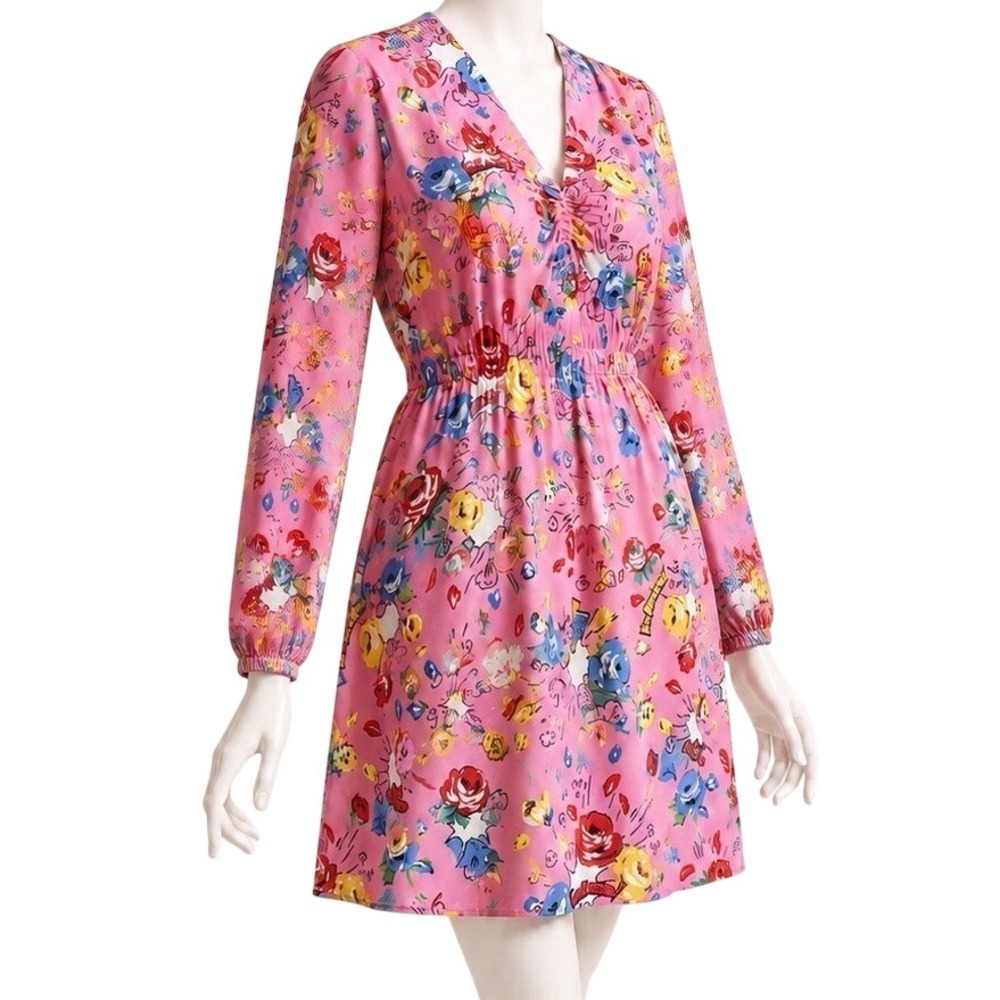 LOVE MOSCHINO Pink Comic Floral Fit & Flare Unlined Dress | Women's 10